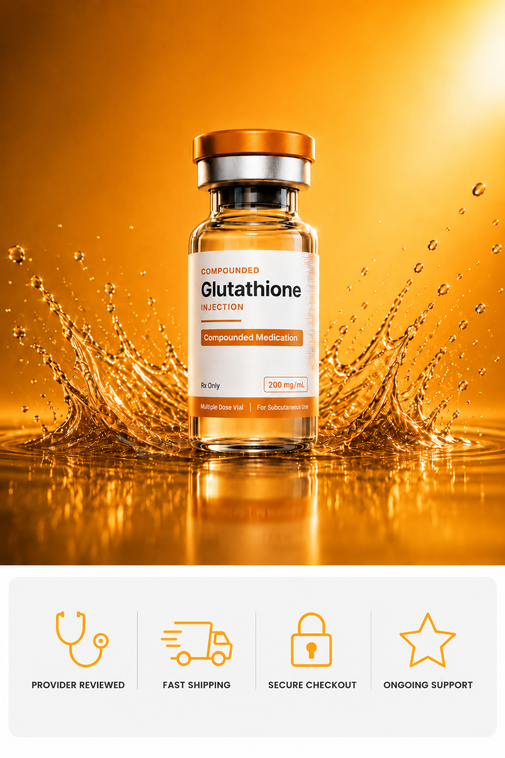 Compounded Glutathione injection vial – provider reviewed, fast shipping, secure checkout, ongoing support