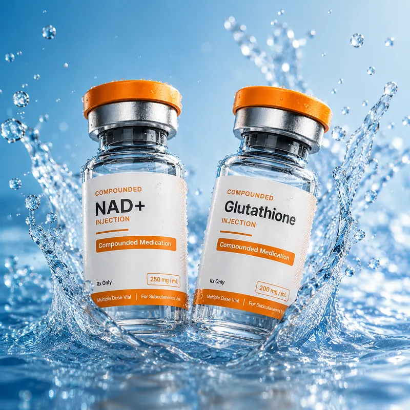 Compounded NAD+ and Glutathione injection vials – the VEVArx peptide stack