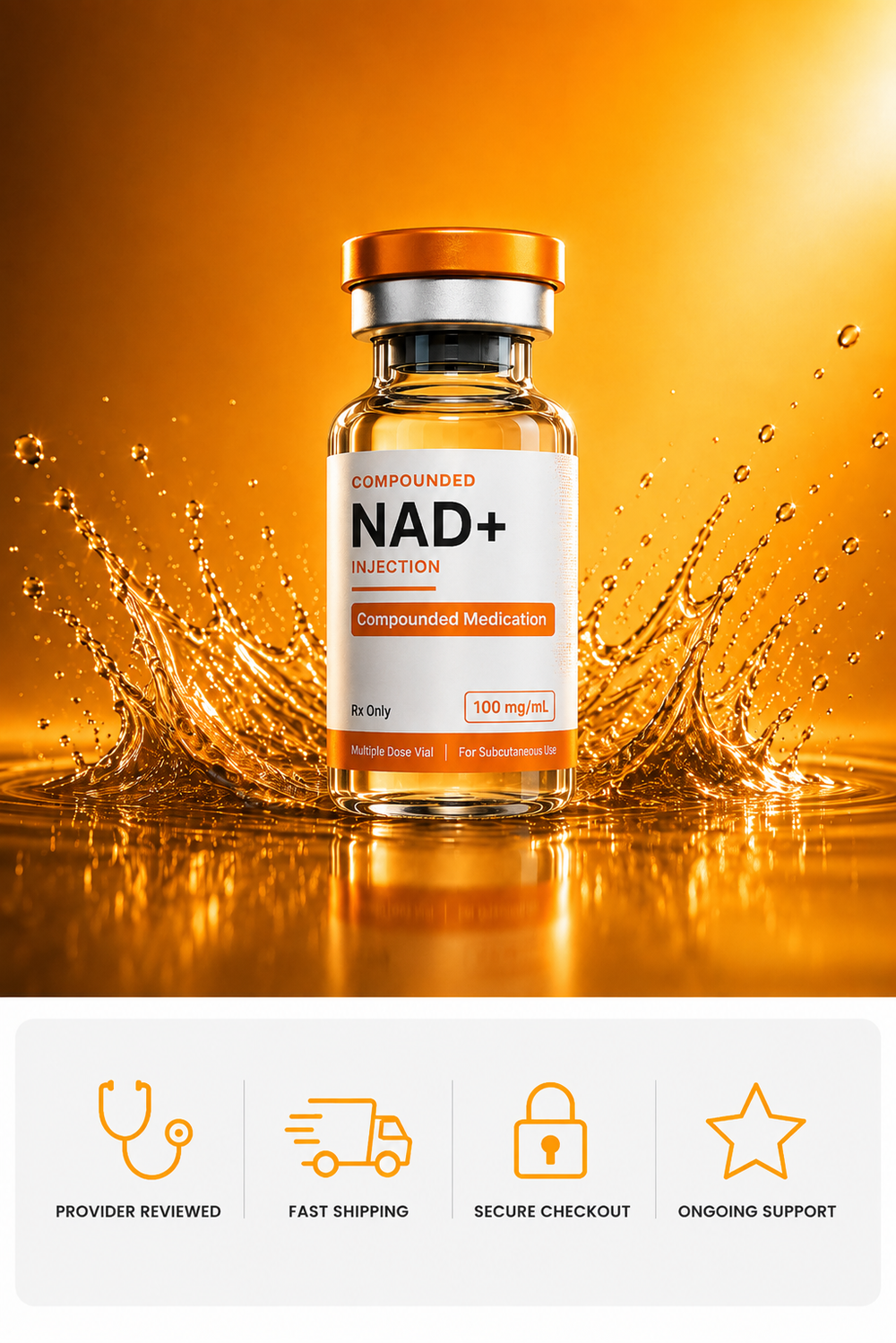 Compounded NAD+ injection vial – provider reviewed, fast shipping, secure checkout, ongoing support