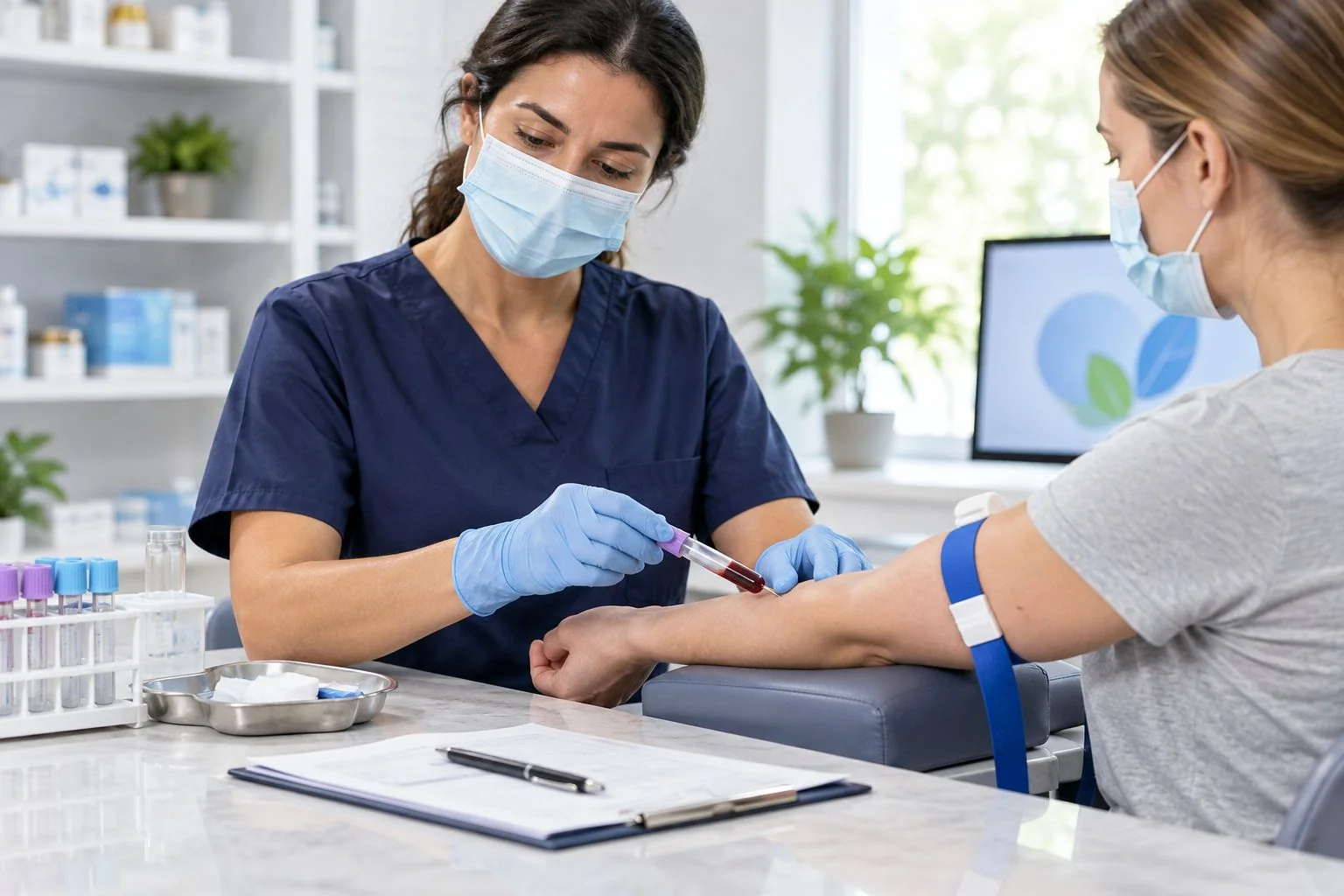 Phlebotomist drawing a baseline blood sample before a semaglutide prescription
