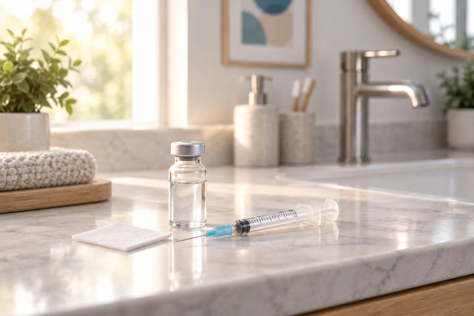 Peptide vial and syringe set up for an at-home injection